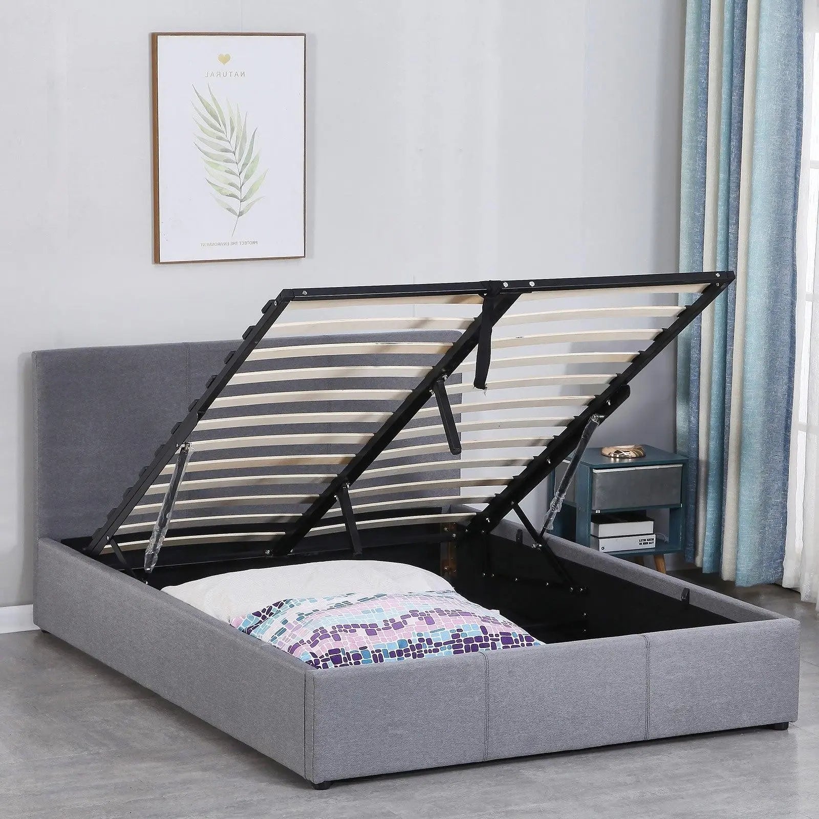 Milano Luxury Gas Lift Bed Frame Base And Headboard With Storage All Sizes Grey Queen Deals499