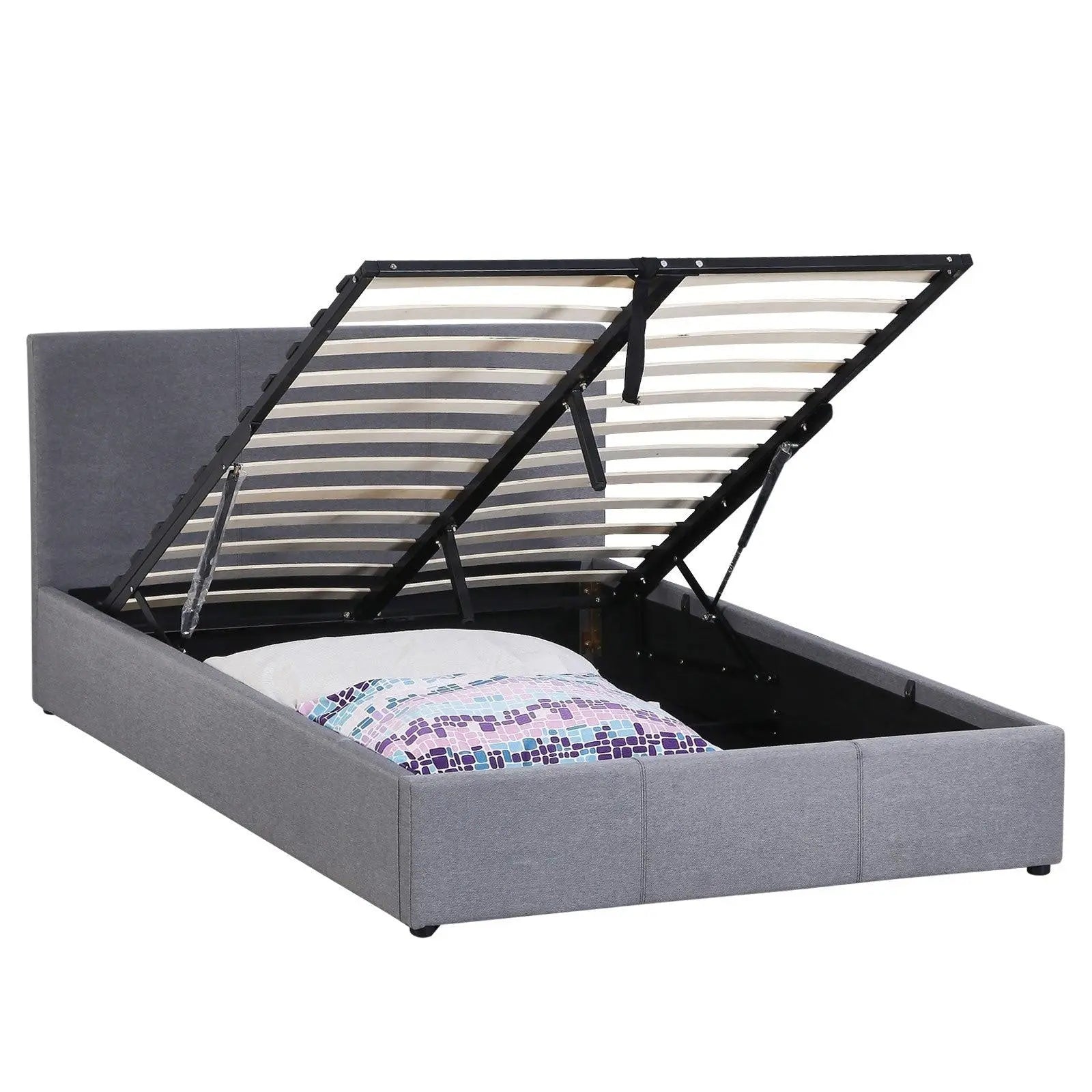 Milano Luxury Gas Lift Bed Frame Base And Headboard With Storage All Sizes Grey Queen Deals499