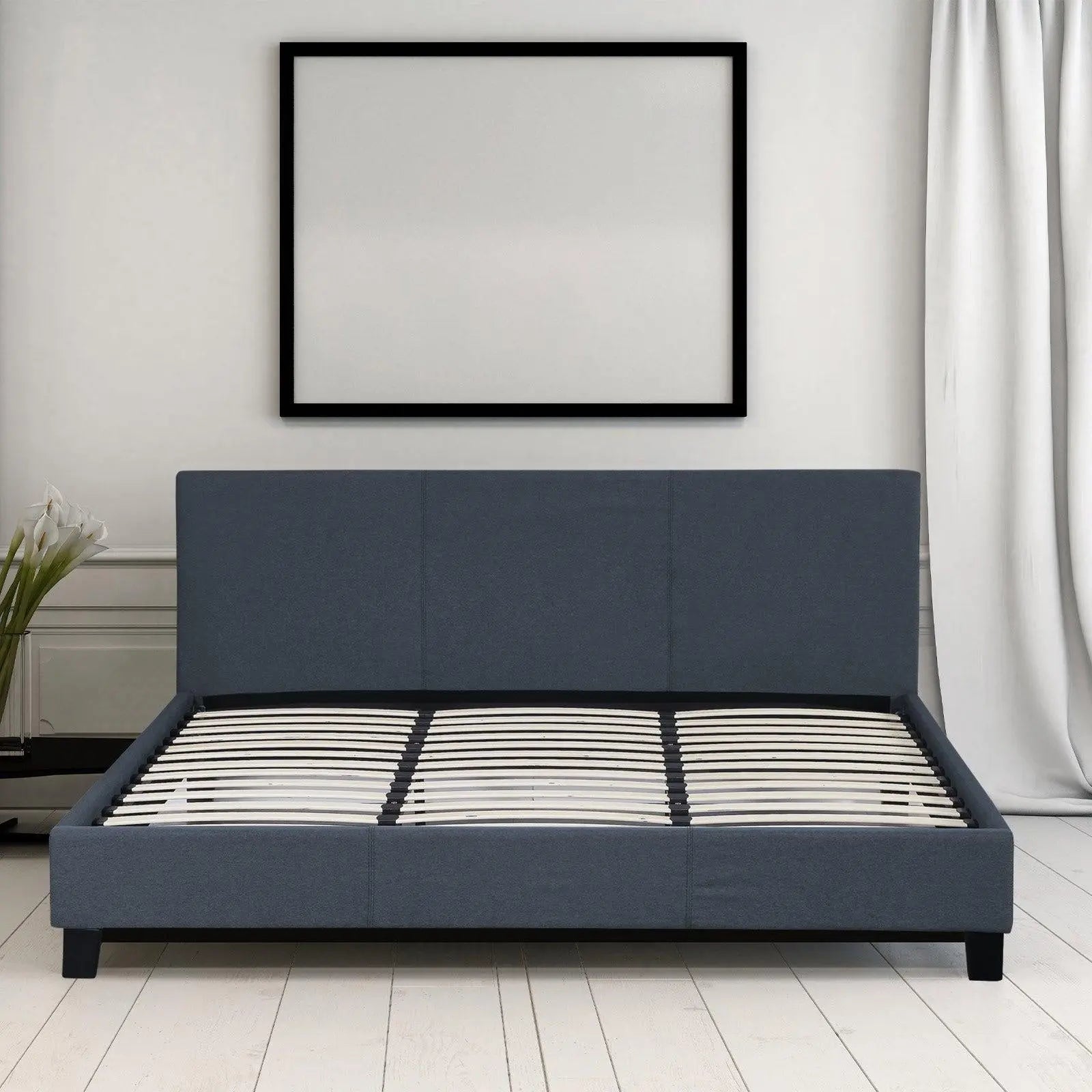 Milano Sienna Luxury Bed Frame Base And Headboard Solid Wood Padded Linen Fabric Charcoal Queen Deals499