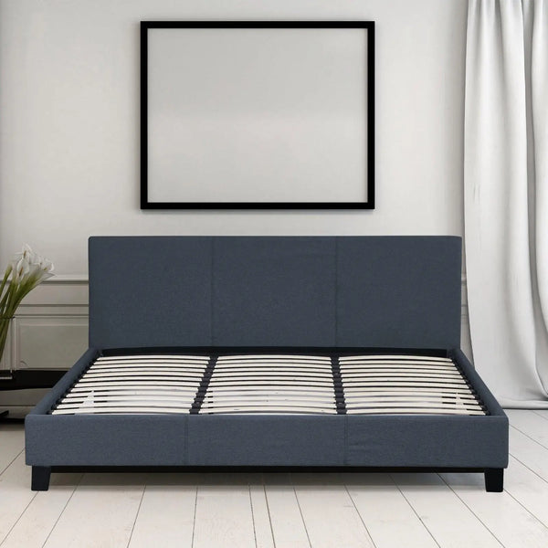 Milano Sienna Luxury Bed Frame Base And Headboard Solid Wood Padded Linen Fabric Charcoal Queen Deals499