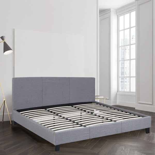 Milano Sienna Luxury Bed Frame Base And Headboard Solid Wood Padded Linen Fabric Grey King Deals499