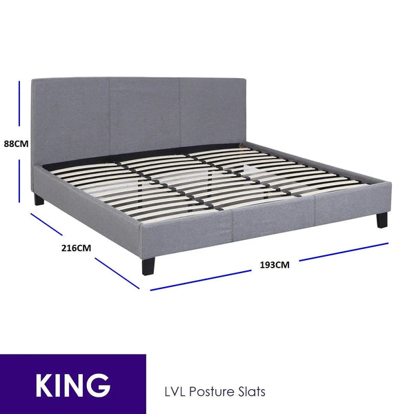 Milano Sienna Luxury Bed Frame Base And Headboard Solid Wood Padded Linen Fabric Grey King Deals499