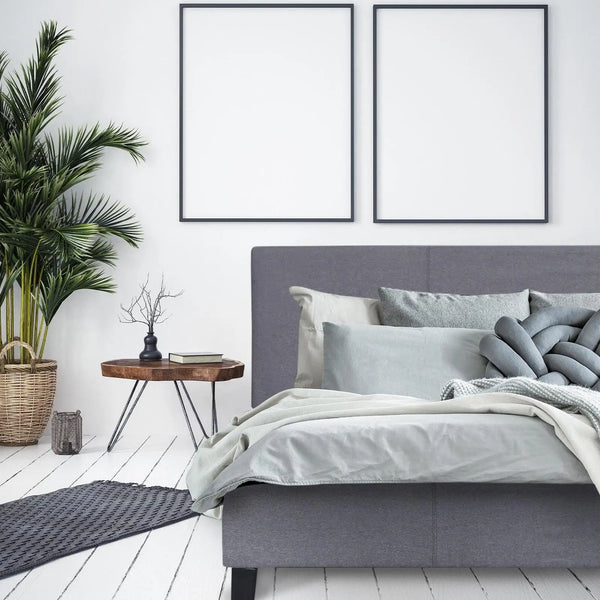 Milano Sienna Luxury Bed Frame Base And Headboard Solid Wood Padded Linen Fabric Grey King Deals499