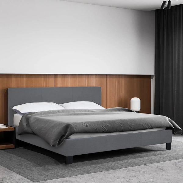 Milano Sienna Luxury Bed Frame Base And Headboard Solid Wood Padded Linen Fabric Grey King Single Deals499