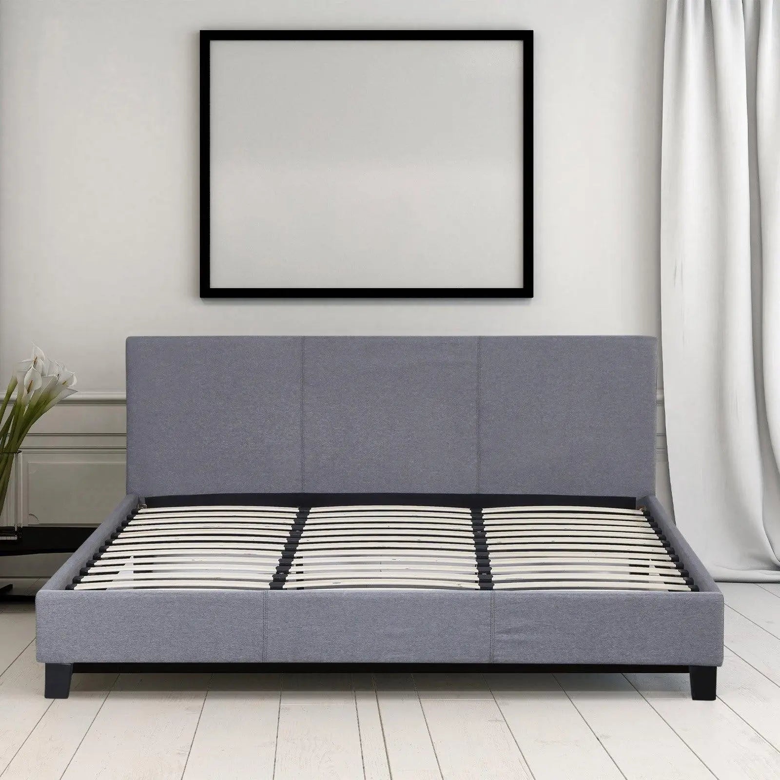 Milano Sienna Luxury Bed Frame Base And Headboard Solid Wood Padded Linen Fabric Grey King Single Deals499