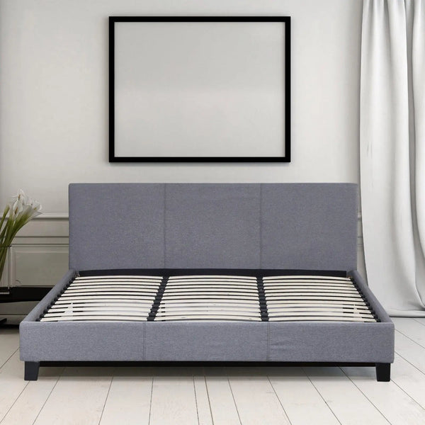 Milano Sienna Luxury Bed Frame Base And Headboard Solid Wood Padded Linen Fabric Grey Queen Deals499