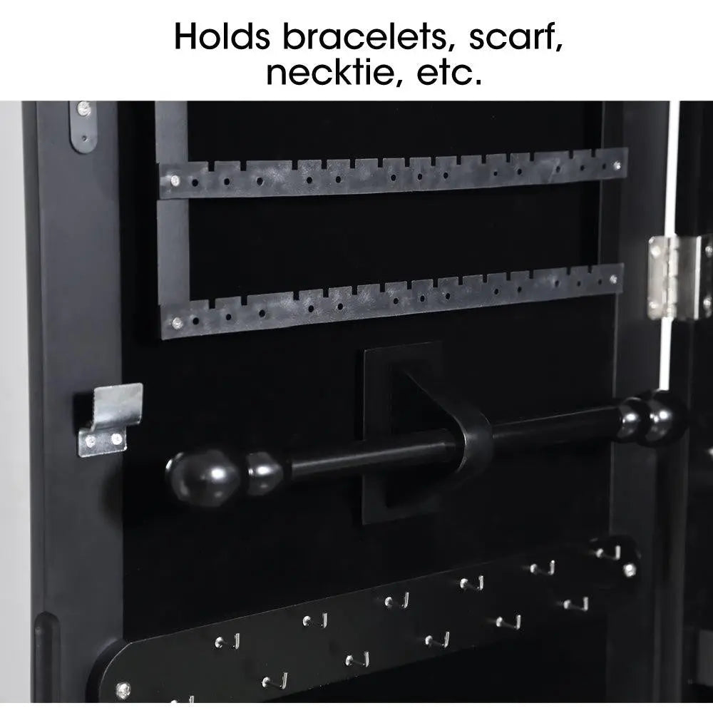 Mirror Jewellery Cabinet Makeup Storage Ear Ring Necklace Box Wall Door Black AU Deals499