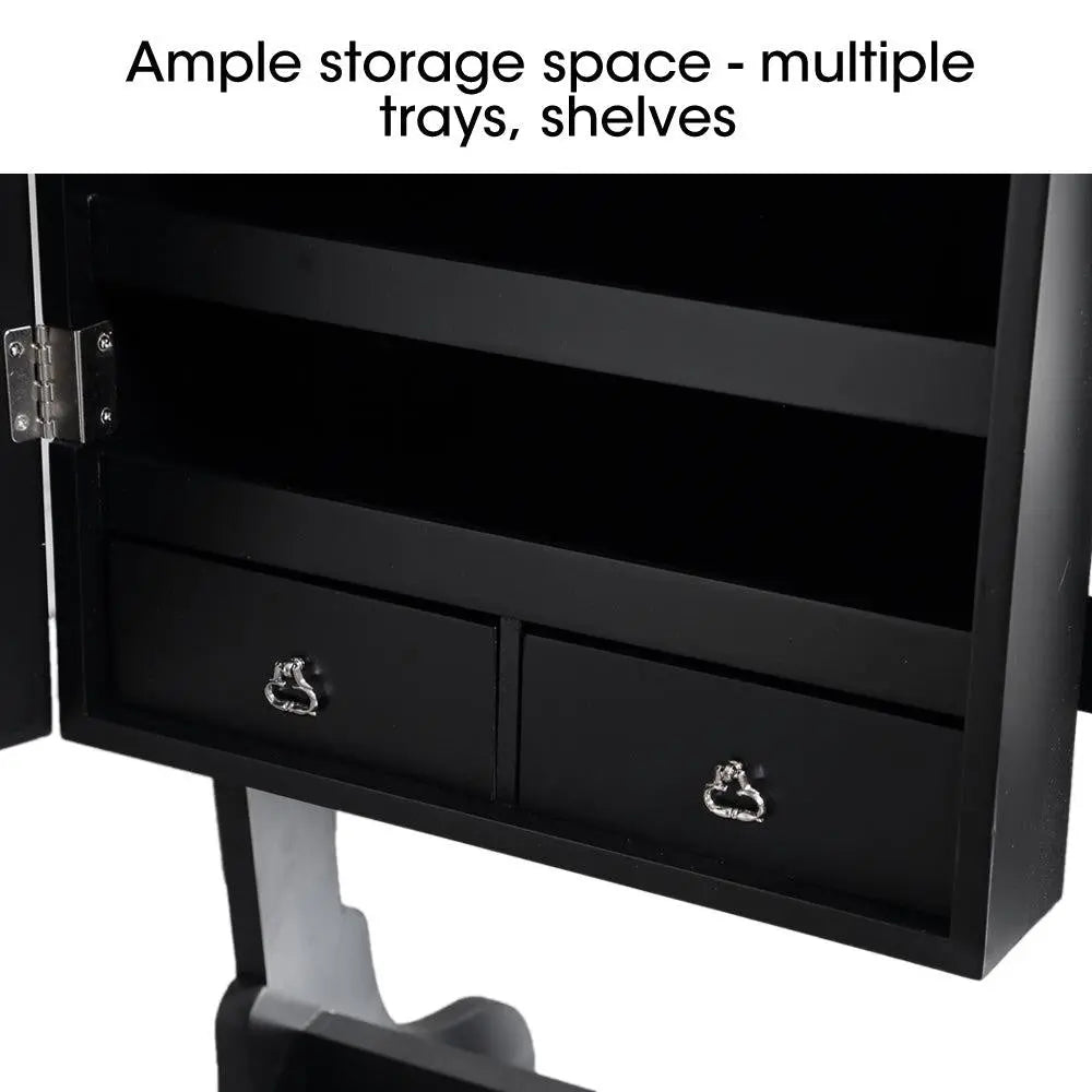 Mirror Jewellery Cabinet Makeup Storage Ear Ring Necklace Box Wall Door Black AU Deals499