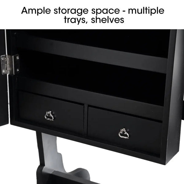 Mirror Jewellery Cabinet Makeup Storage Ear Ring Necklace Box Wall Door Black AU Deals499