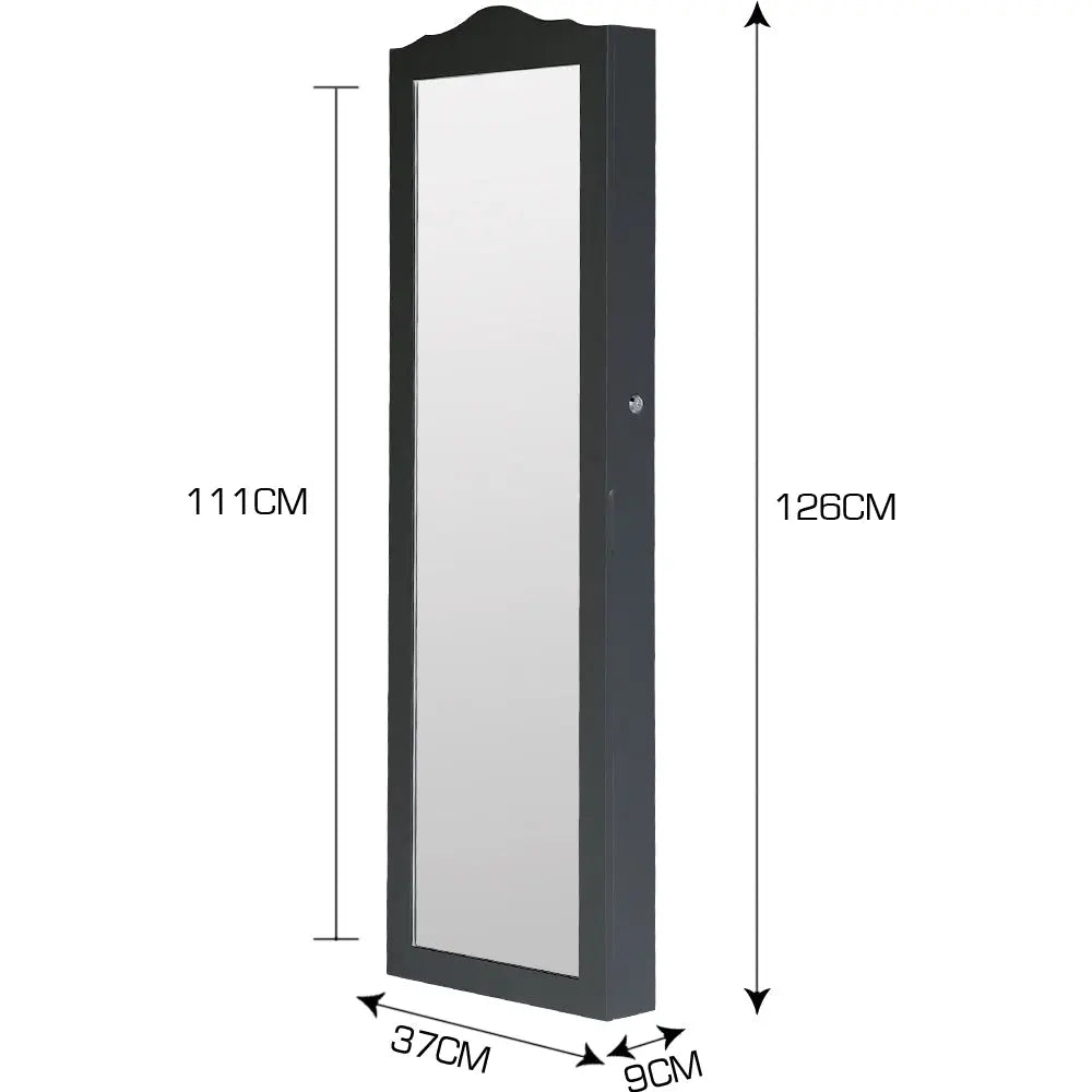Mirror Jewellery Cabinet Makeup Storage Ear Ring Necklace Box Wall Door Black AU Deals499
