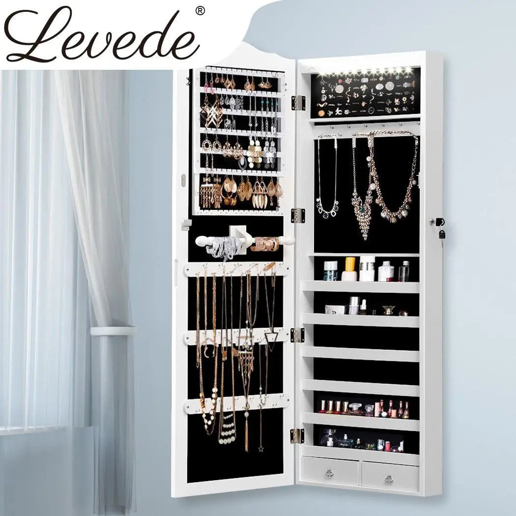 Mirror Jewellery Cabinet Makeup Storage Ear Ring Necklace Box With Led Light New Deals499