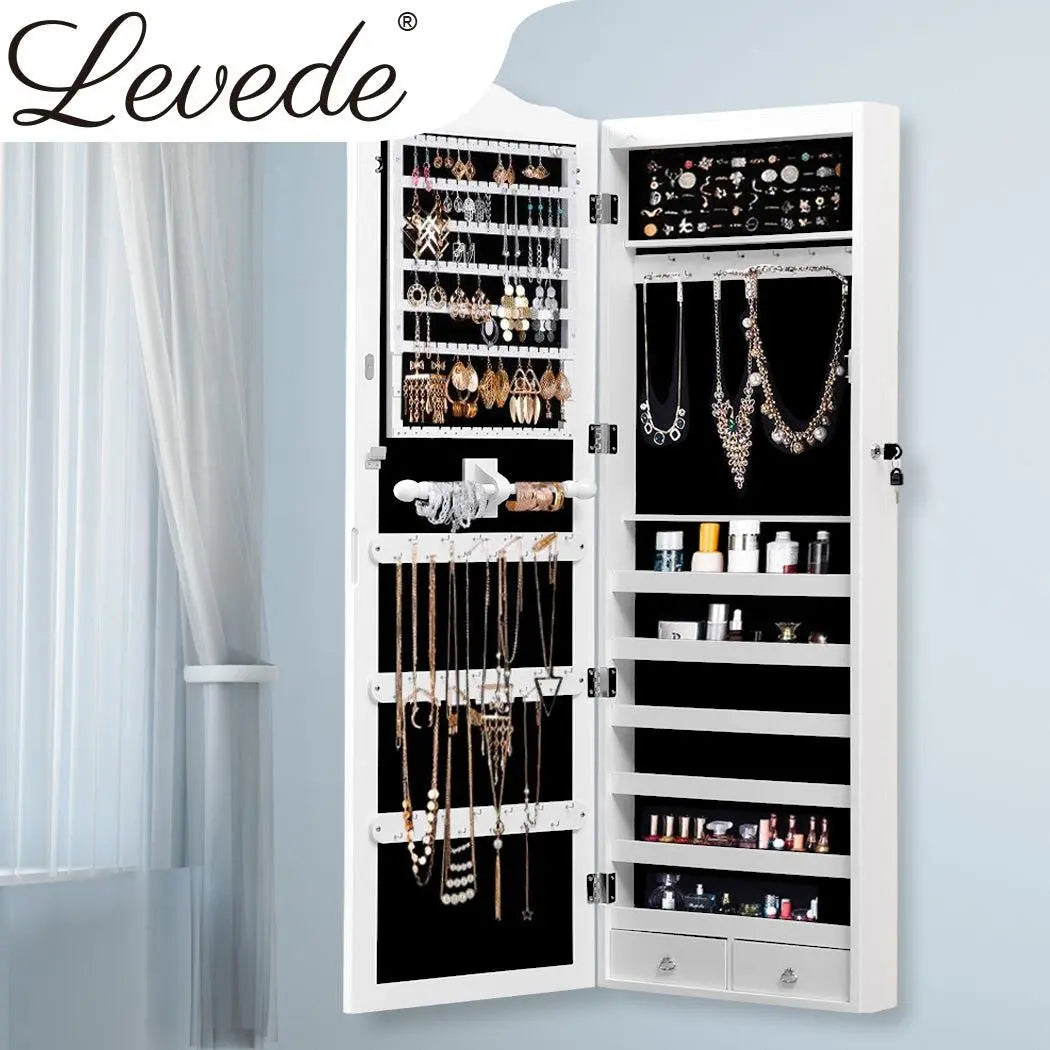 Mirror Jewellery Cabinet Makeup Storage Ear Ring Necklace Box with Drawers 2 Way Deals499