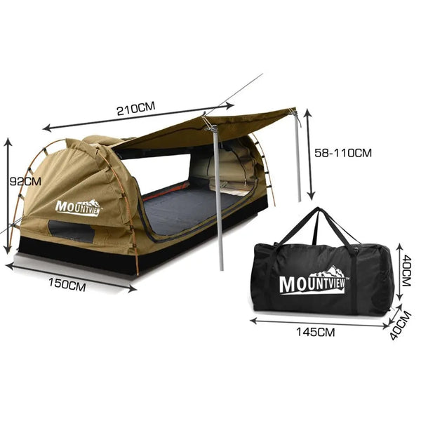 Mountview Double Swag Camping Swags Canvas Dome Tent Free Standing Khaki Deals499