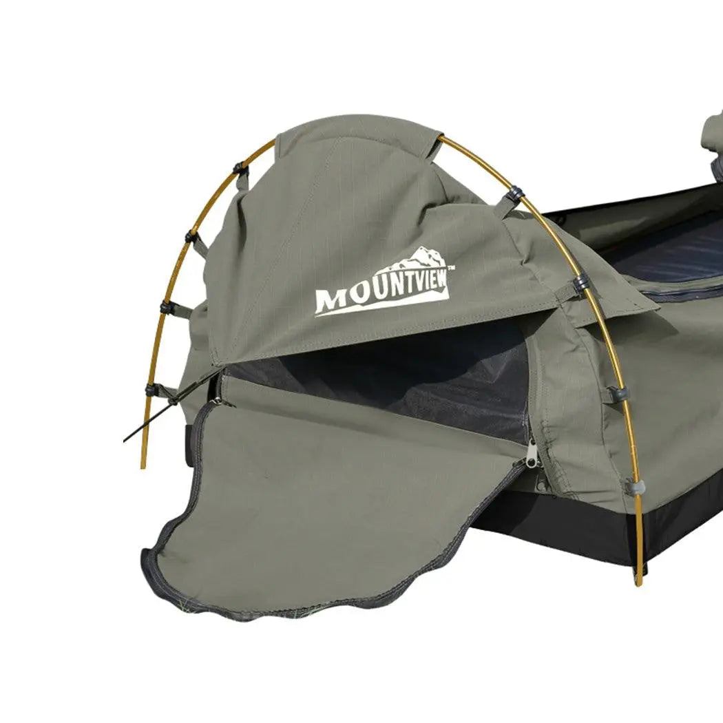 Mountview King Single Swag Camping Swags Canvas Dome Tent Hiking Mattress Grey Deals499