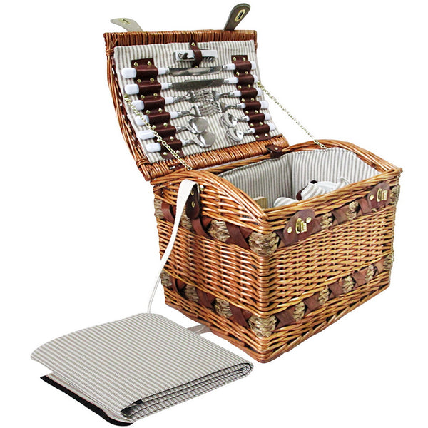 Alfresco 4 Person Picnic Basket Baskets Wicker Deluxe Outdoor Insulated Blanket Deals499