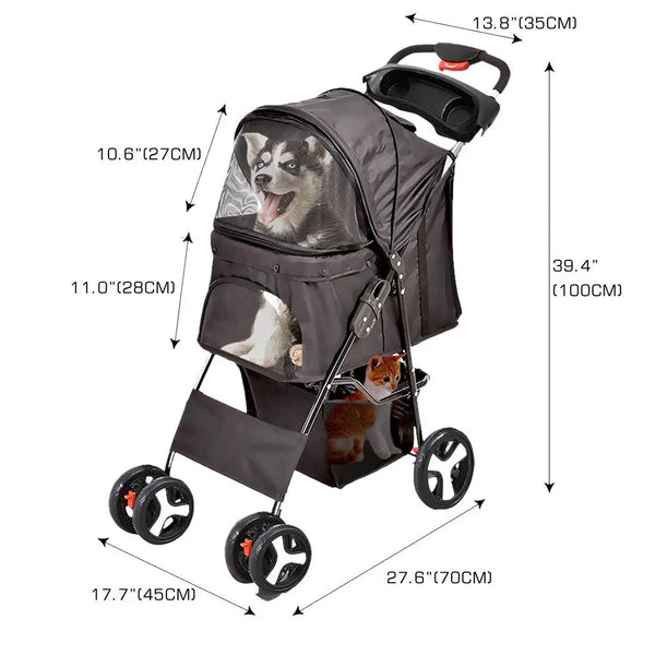 PaWz 4 Wheels Pet Stroller Dog Cat Cage Puppy Pushchair Travel Walk Carrier Pram Deals499