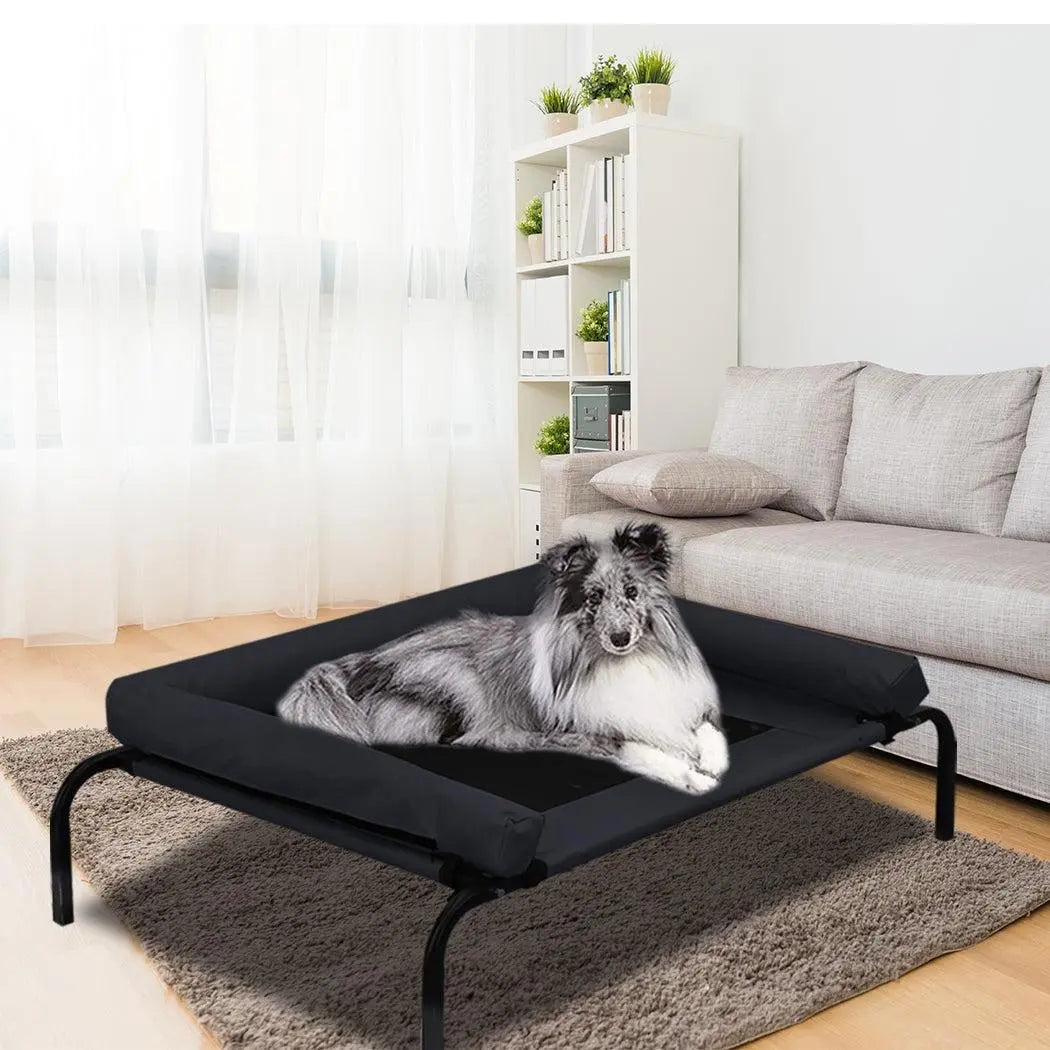 PaWz Pet Bed Heavy Duty Frame Hammock Bolster Trampoline Dog Puppy Mesh L Black Deals499