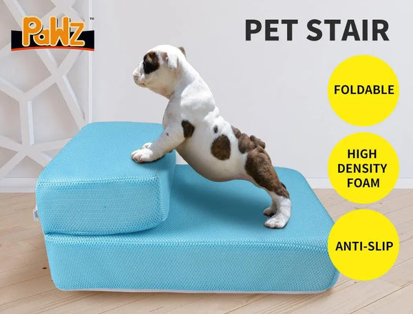 PaWz Pet Stairs Steps Ramp Portable Foldable Climbing Staircase Soft Dog Blue Deals499