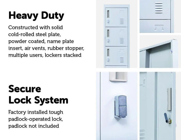 Padlock-operated Lock 6-Door Locker for Office Gym Shed School Home Storage Grey Deals499