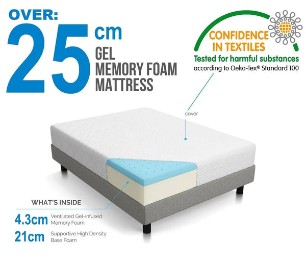 Palermo King Single 25cm Gel Memory Foam Mattress - Dual-Layered - CertiPUR-US Certified Deals499