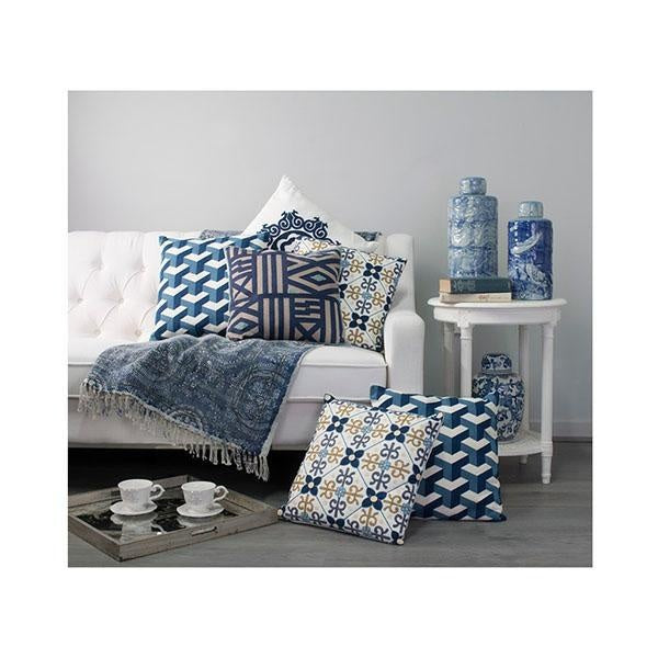 Patterned Taupe Blue And Green Cushion Amethyst Hera