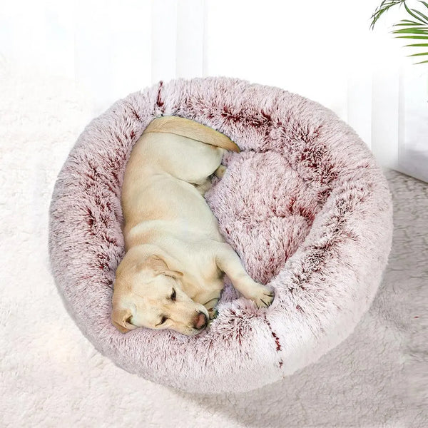 Pet Bed Cat Dog Donut Nest Calming Mat Soft Plush Kennel Pink L Deals499