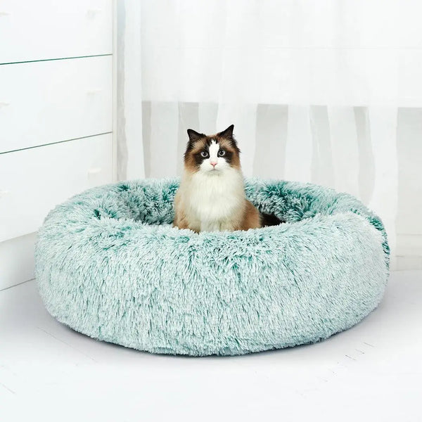 Pet Bed Cat Dog Donut Nest Calming Mat Soft Plush Kennel Teal M Deals499