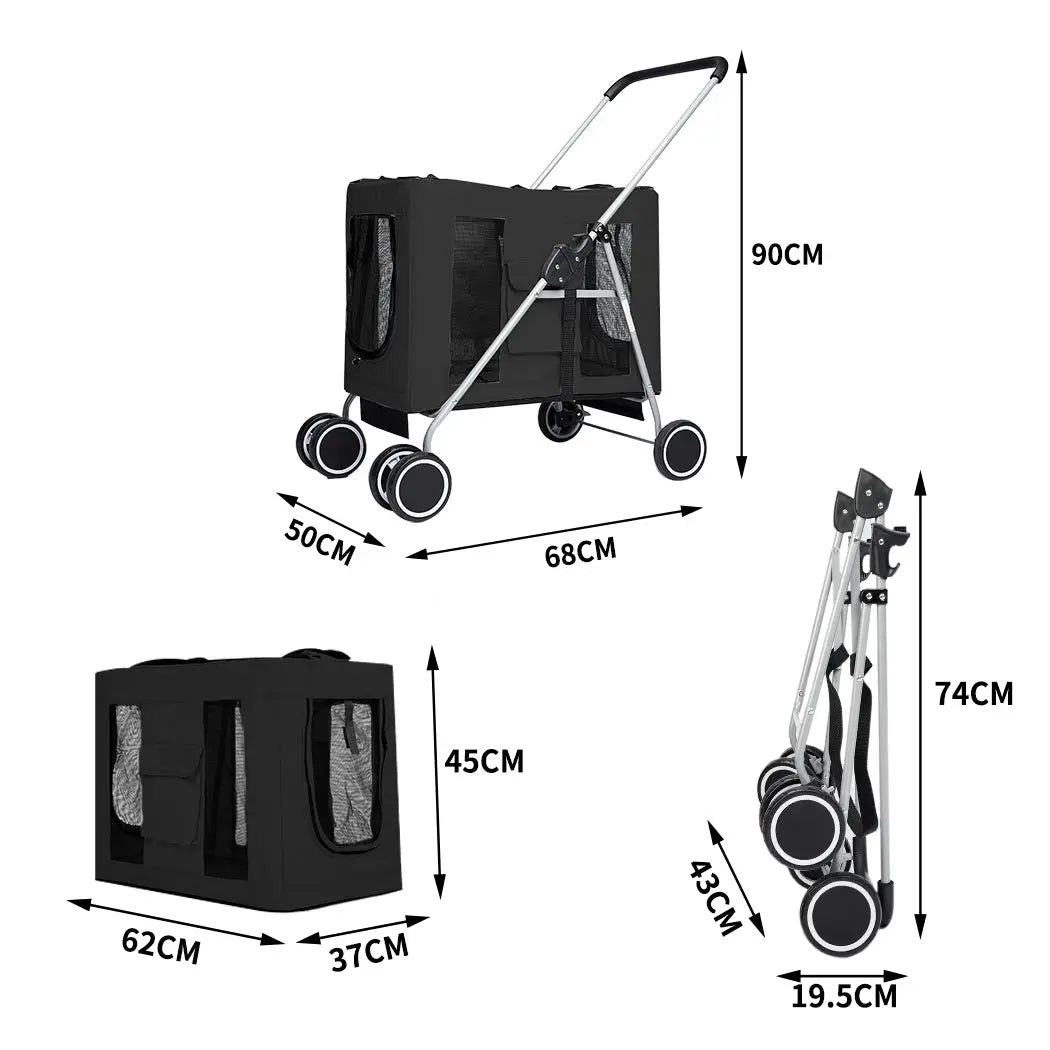 Pet Stroller Dog Cat Puppy Pram Travel Carrier 4 Wheels Pushchair Foldable Black Deals499