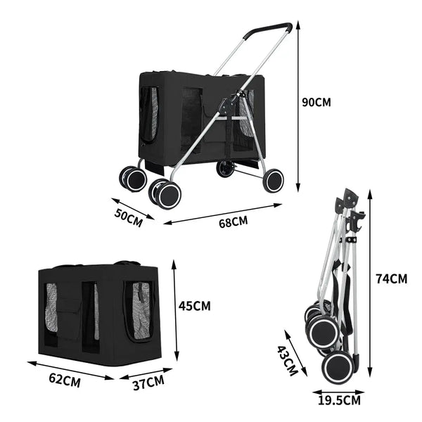 Pet Stroller Dog Cat Puppy Pram Travel Carrier 4 Wheels Pushchair Foldable Black Deals499