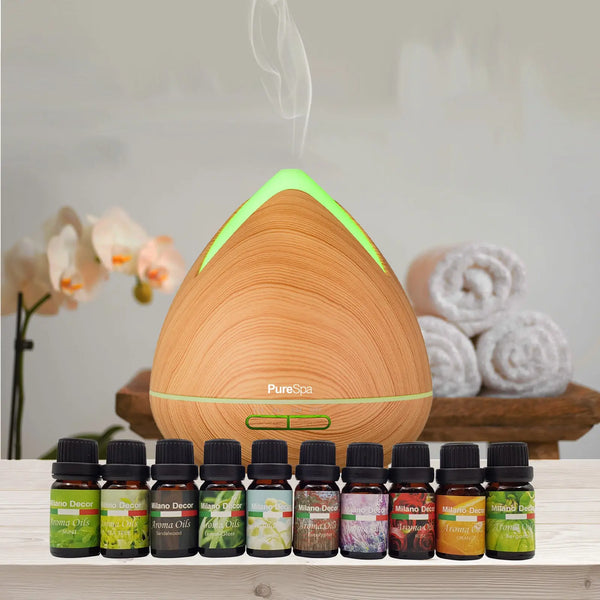Purespa Diffuser Set With 10 Pack Diffuser Oils Humidifier Aromatherapy - Light Wood Deals499