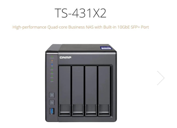 QNAP TS-431X2-8G, 4 BAY NAS (NO DISK), AL-314 QUAD CORE, 8GB,GbE(2),10GbE SFP+,Tower. 2 Years Warranty QNAP