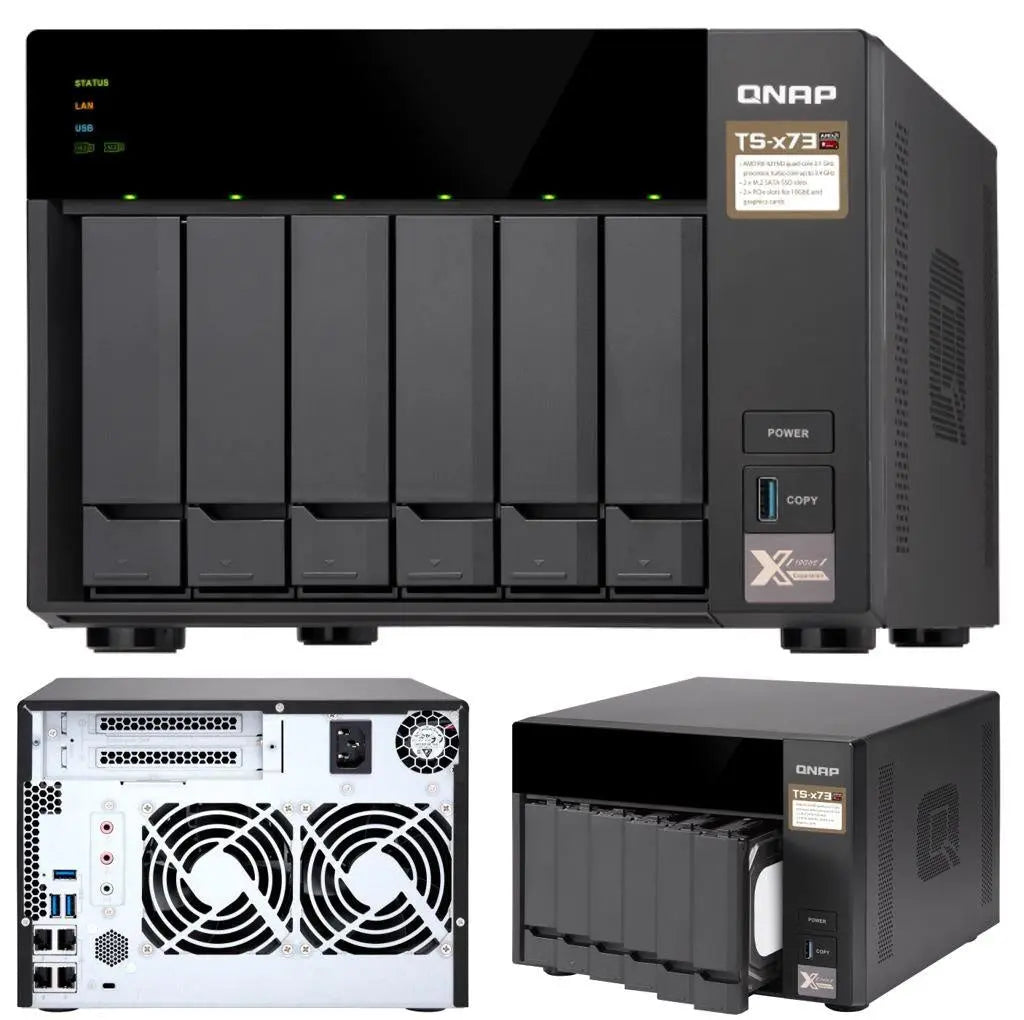 QNAP TS-673-4G 6-Bay NAS AMD RX-421ND Quad-Core ~3.4GHz 4GB DDR4 512MB DOM 2xM.2 2xPCIe 4xUSB3.0 4K 4xGigabit LAN Hot-swappable Tower QNAP