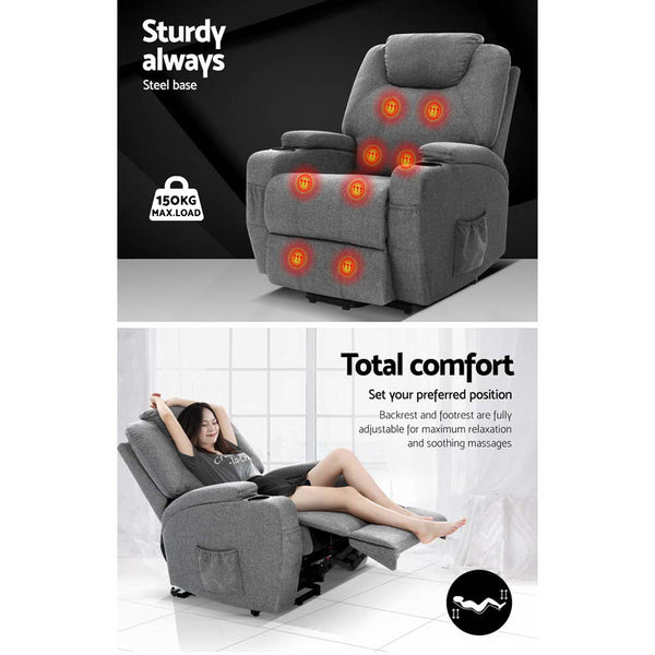 Artiss Electric Massage Chair Recliner Sofa Lift Motor Armchair Heating Fabric Deals499
