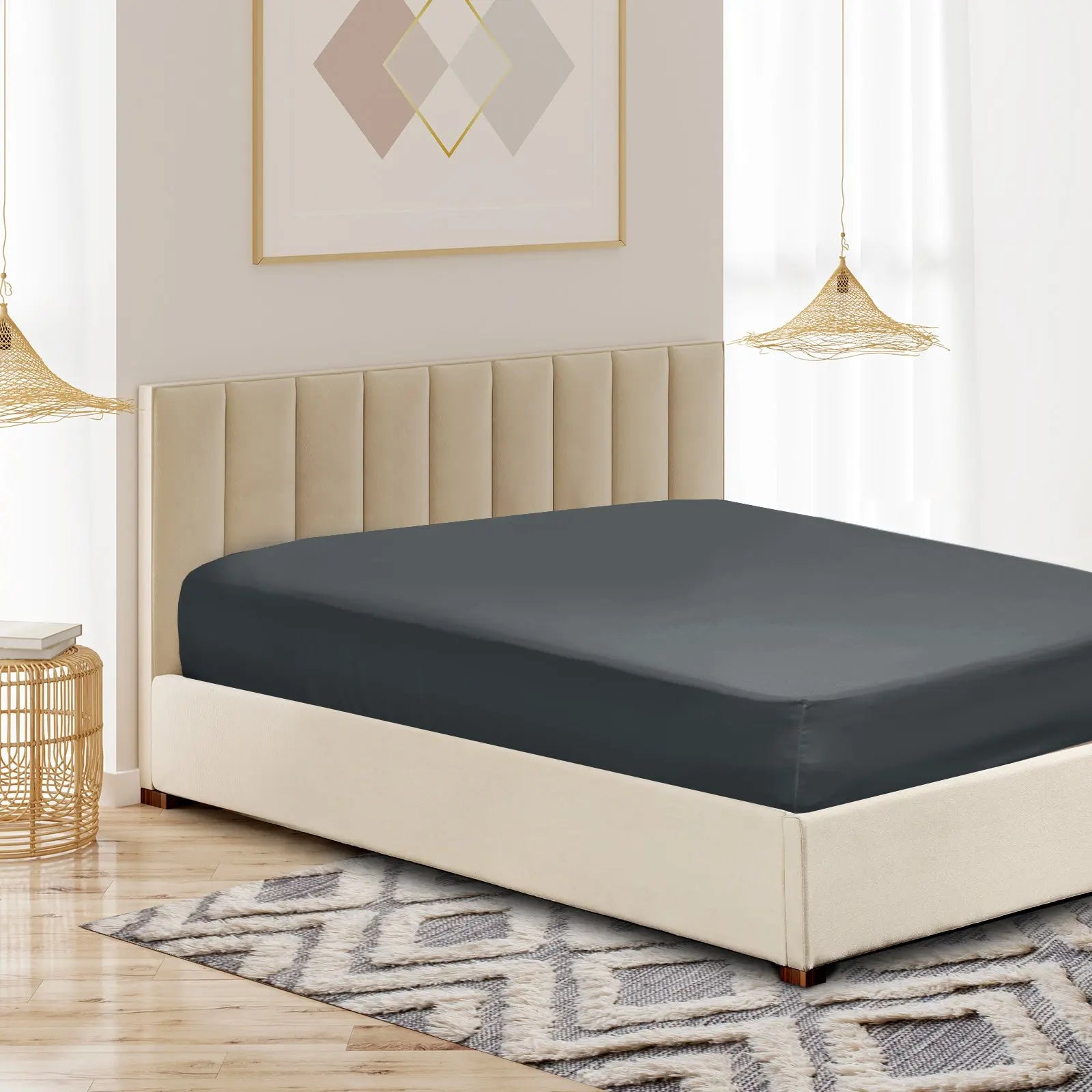 Royal Comfort 1200 Thread Count Fitted Sheet Cotton Blend Ultra Soft Bedding Dark Grey King Deals499