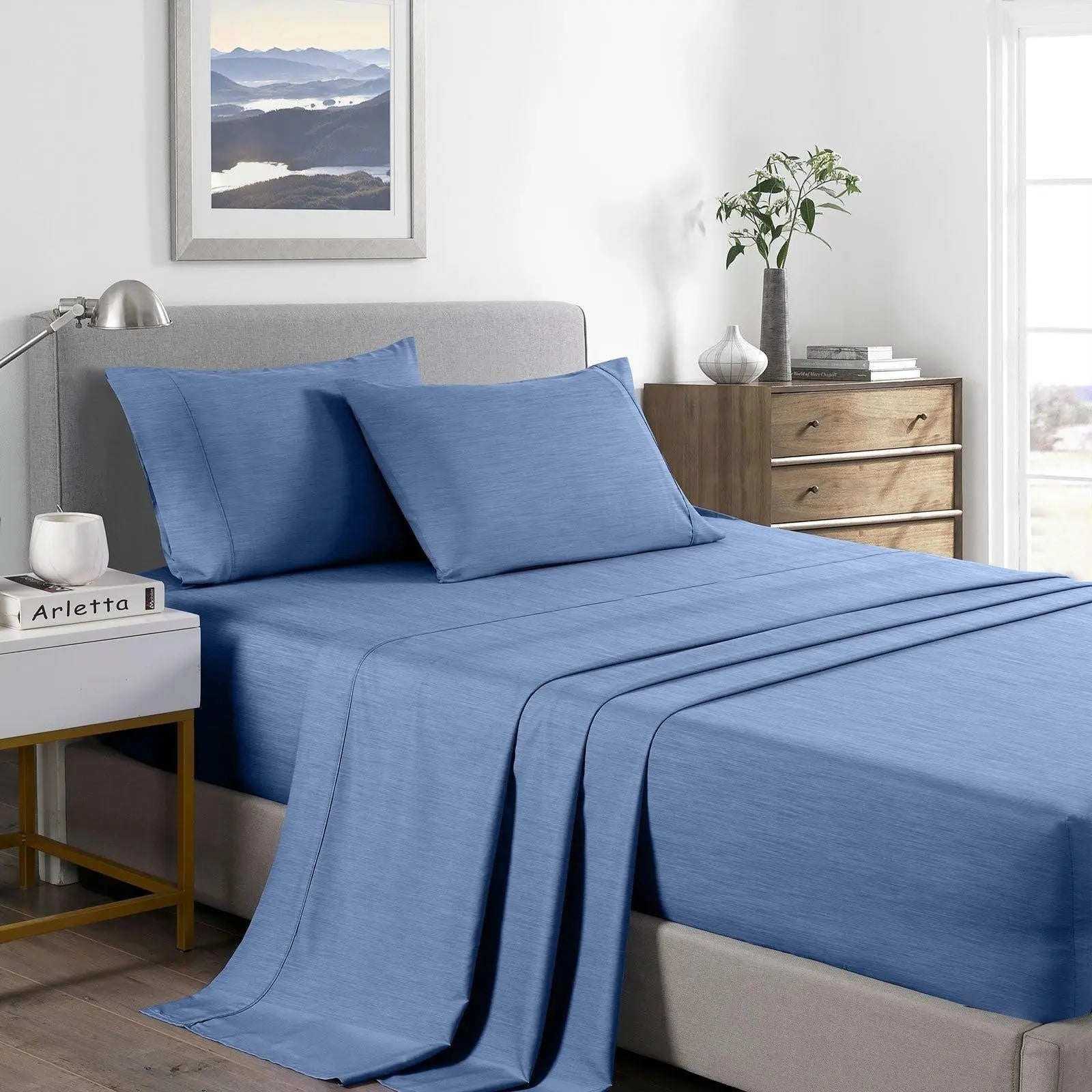 Royal Comfort 2000 Thread Count Bamboo Cooling Sheet Set Ultra Soft Bedding Denim Queen Deals499