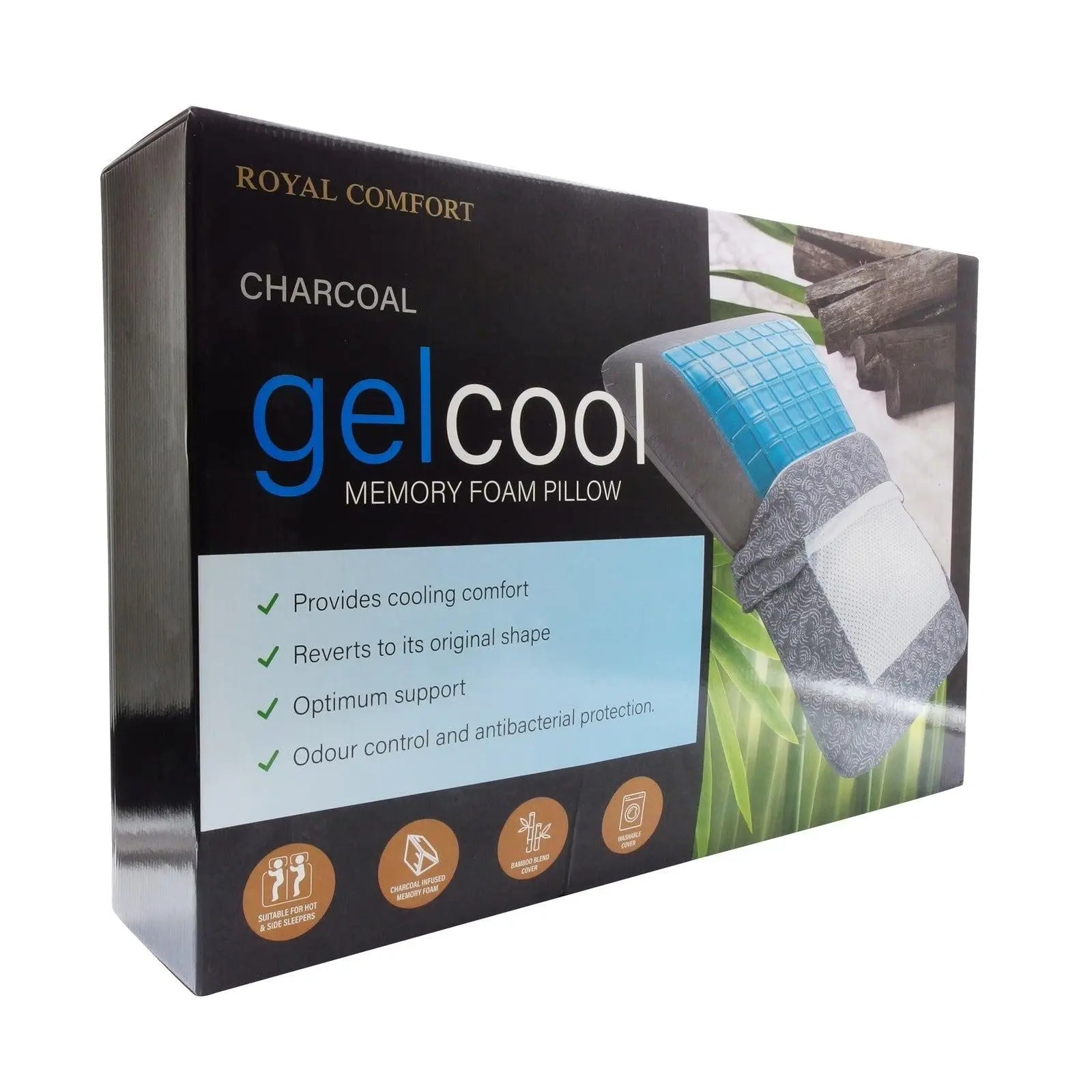 Royal Comfort Cool Gel Charcoal Infused High Density Memory Foam Pillow 40 x 60 cm Charcoal, Blue Deals499