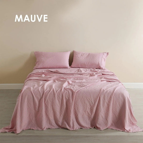 Royal Comfort Flax Linen Blend Sheet Set Bedding Luxury Breathable Ultra Soft Mauve Queen Deals499