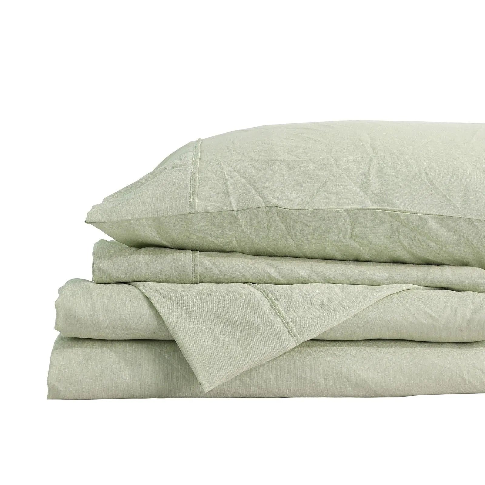 Royal Comfort Flax Linen Blend Sheet Set Bedding Luxury Breathable Ultra Soft Sage Green King Deals499