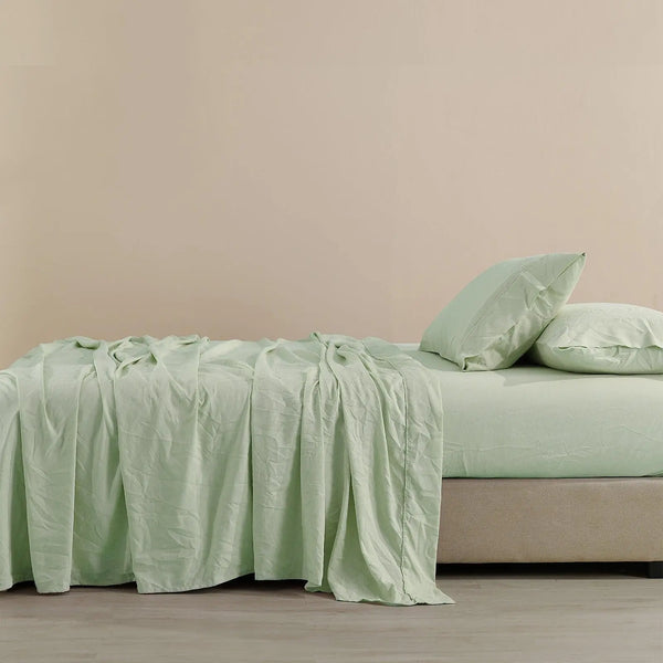 Royal Comfort Flax Linen Blend Sheet Set Bedding Luxury Breathable Ultra Soft Sage Green King Deals499