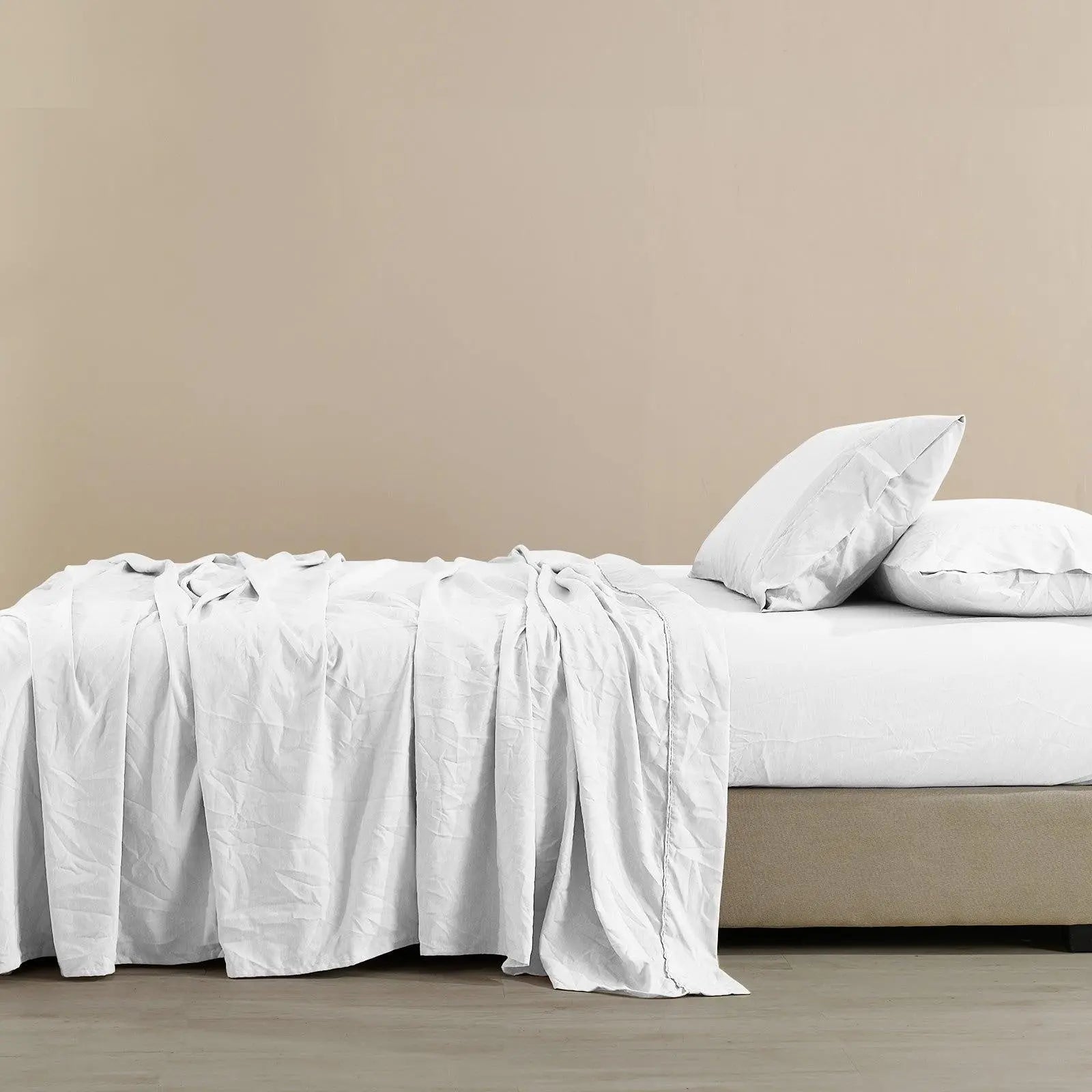 Royal Comfort Flax Linen Blend Sheet Set Bedding Luxury Breathable Ultra Soft White King Deals499