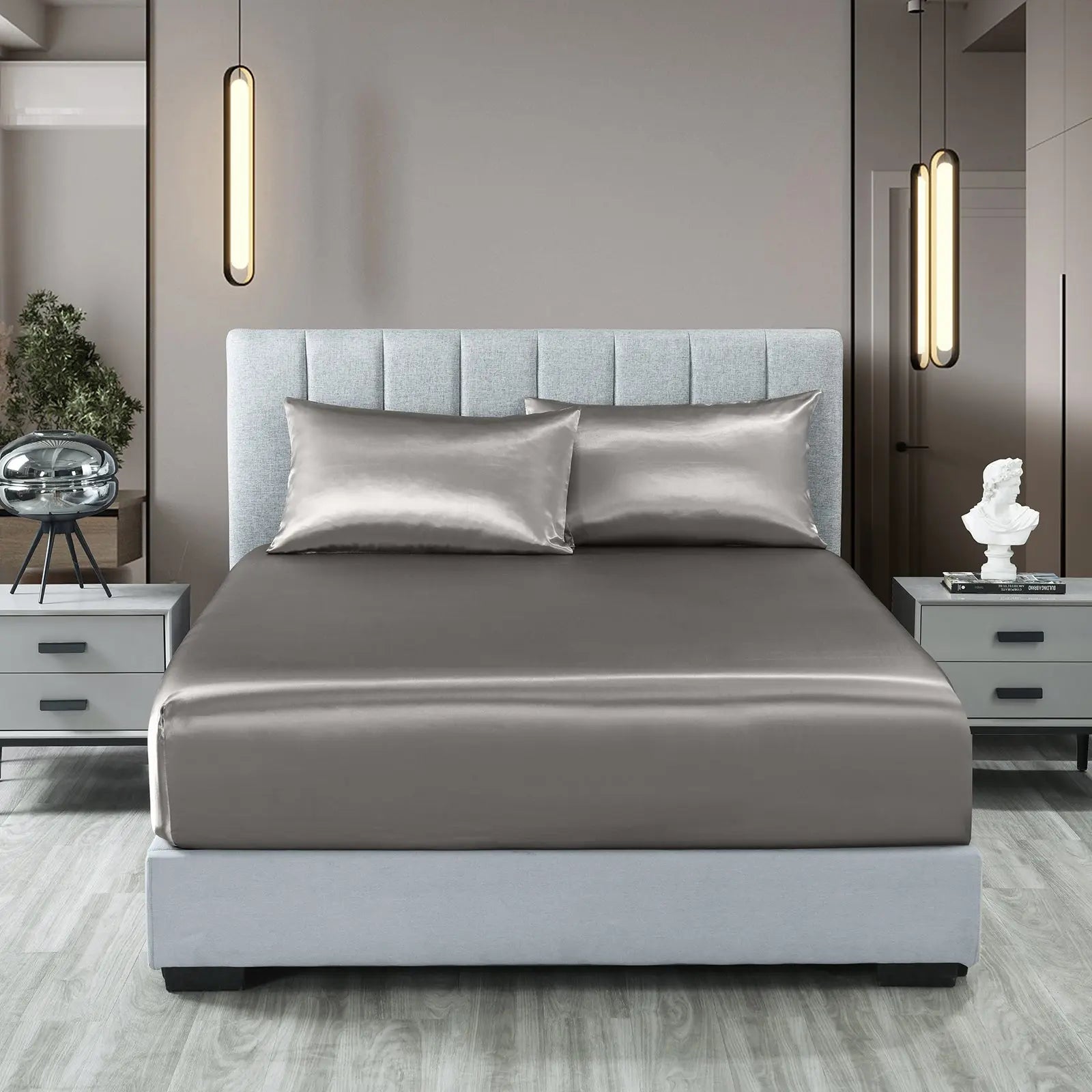 Royal Comfort Satin Sheet Set 3 Piece Fitted Sheet Pillowcase Soft  - King - Charcoal Deals499