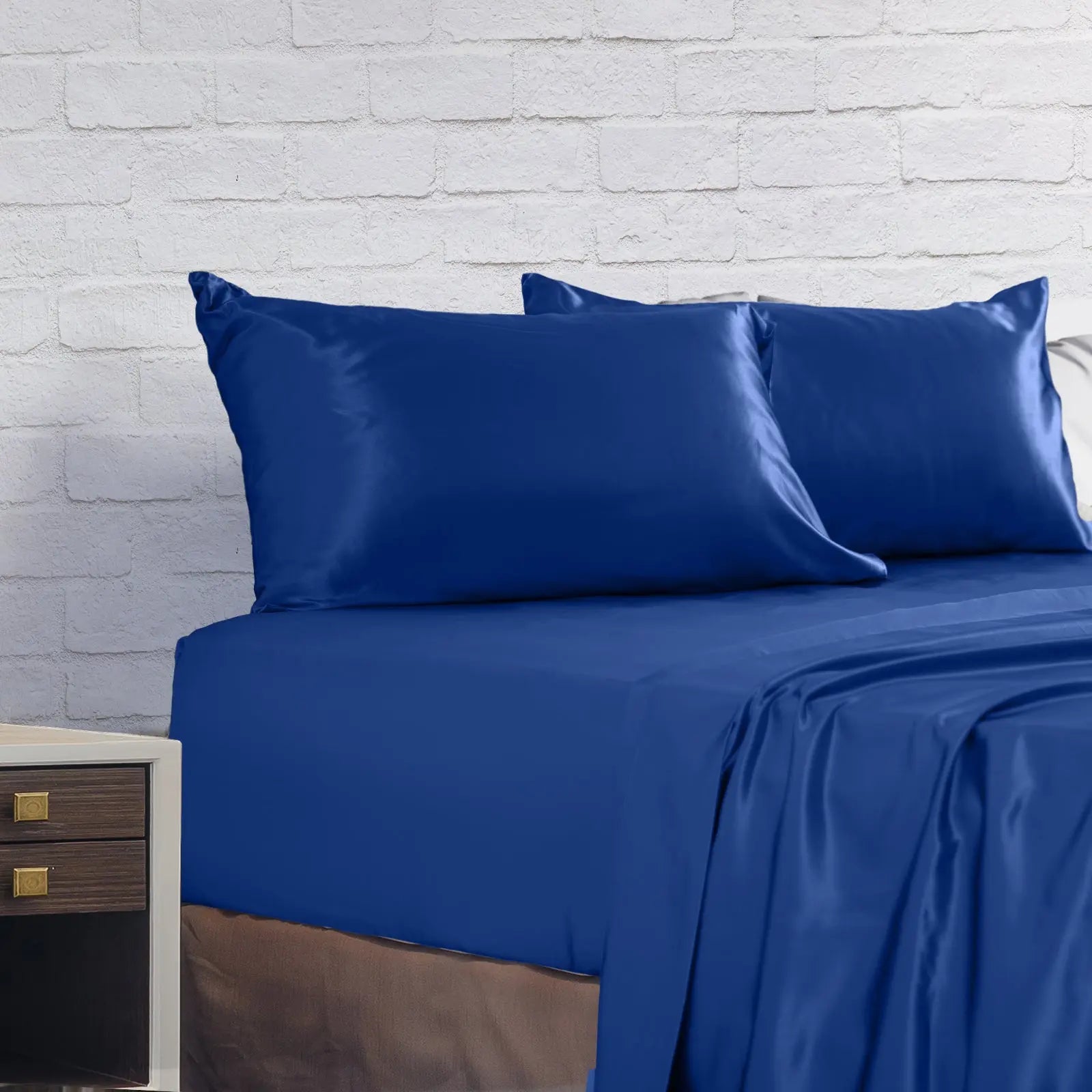 Royal Comfort Satin Sheet Set 4 Piece Fitted Flat Sheet Pillowcases - King - Navy Blue Deals499