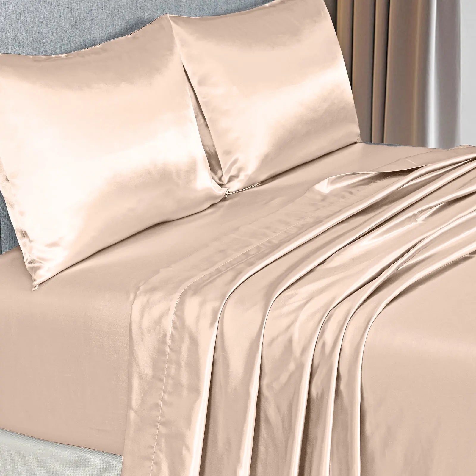Royal Comfort Satin Sheet Set 4 Piece Fitted Flat Sheet Pillowcases  - Queen - Champagne Pink Deals499