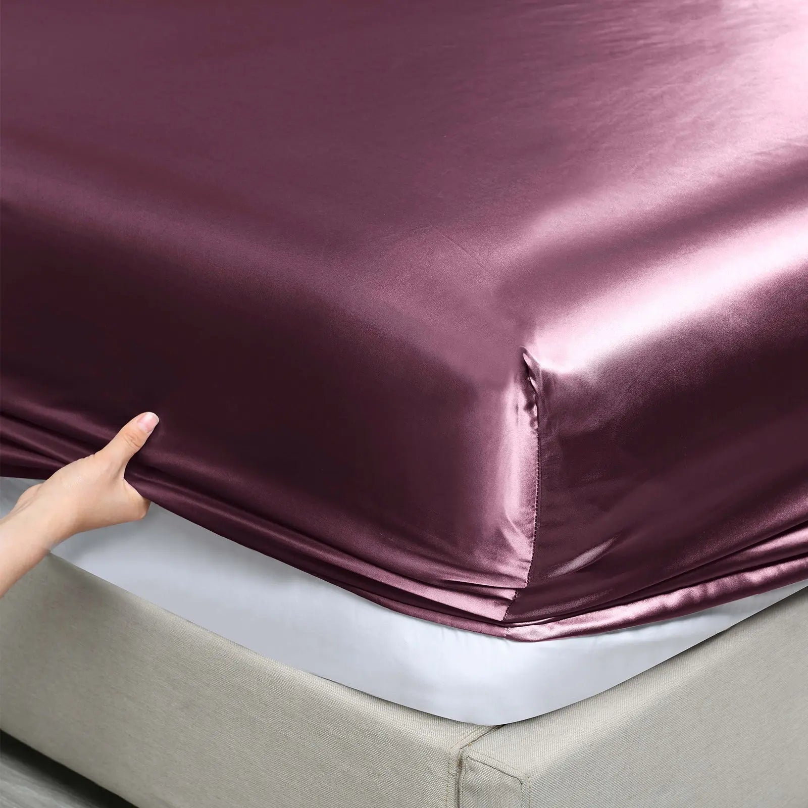 Royal Comfort Satin Sheet Set 4 Piece Fitted Flat Sheet Pillowcases  - Queen - Malaga Wine Deals499