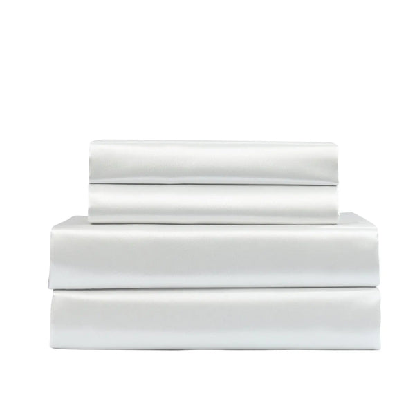 Royal Comfort Satin Sheet Set 4 Piece Fitted Flat Sheet Pillowcases - Queen - Silver Deals499