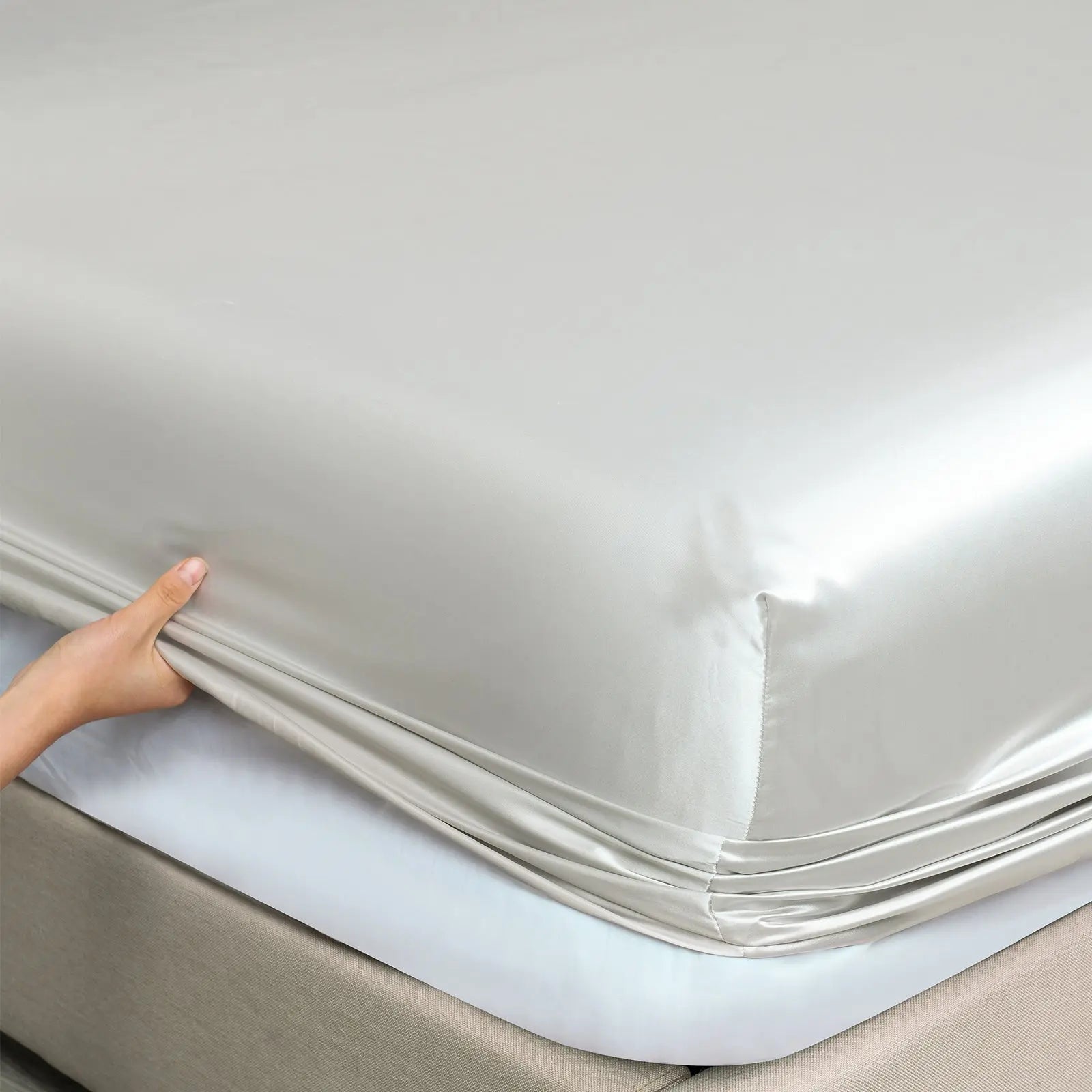Royal Comfort Satin Sheet Set 4 Piece Fitted Flat Sheet Pillowcases - Queen - Silver Deals499