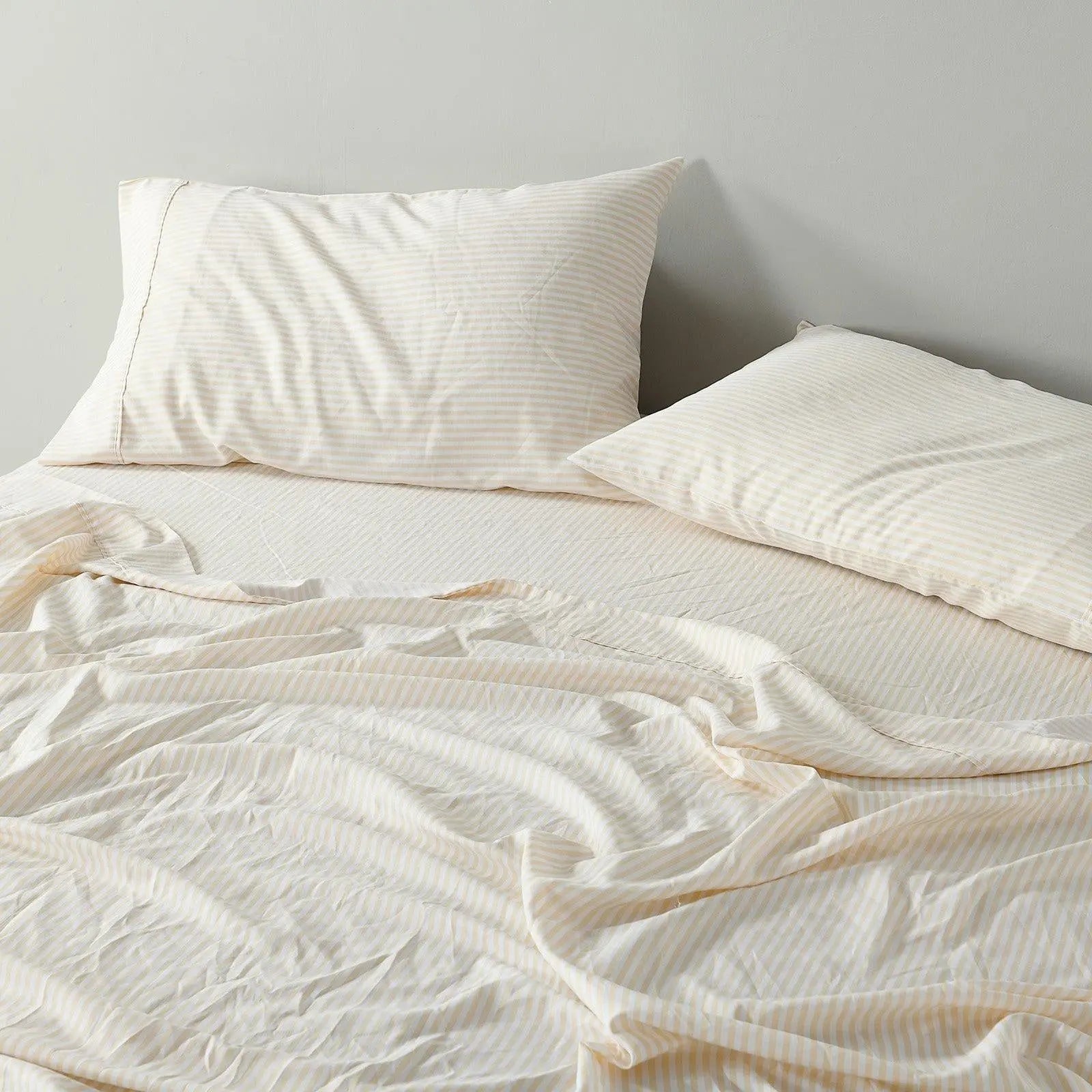 Royal Comfort Stripes Linen Blend Sheet Set Bedding Luxury Breathable Ultra Soft Beige Queen Deals499