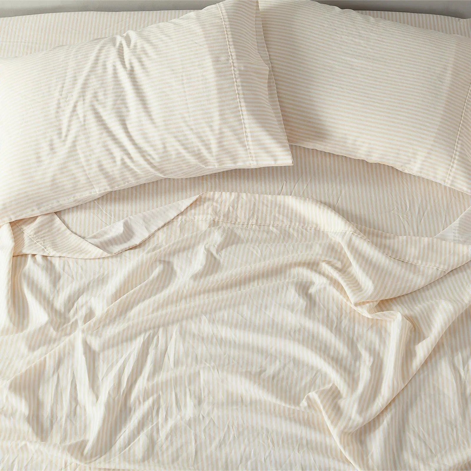 Royal Comfort Stripes Linen Blend Sheet Set Bedding Luxury Breathable Ultra Soft Beige Queen Deals499