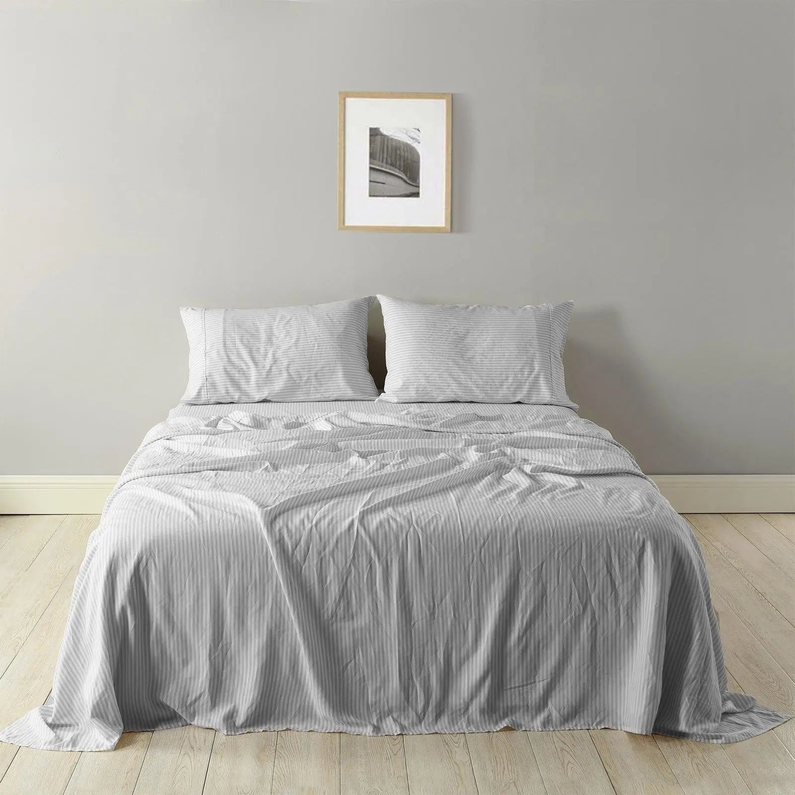 Royal Comfort Stripes Linen Blend Sheet Set Bedding Luxury Breathable Ultra Soft Grey Queen Deals499