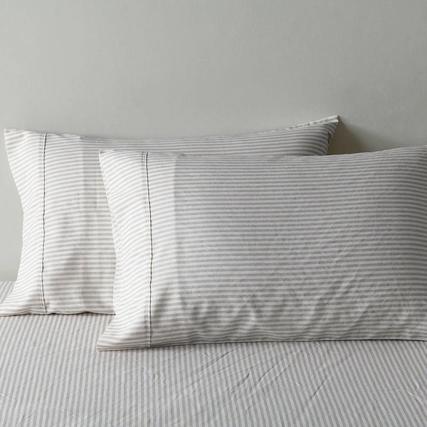 Royal Comfort Stripes Linen Blend Sheet Set Bedding Luxury Breathable Ultra Soft Grey Queen Deals499